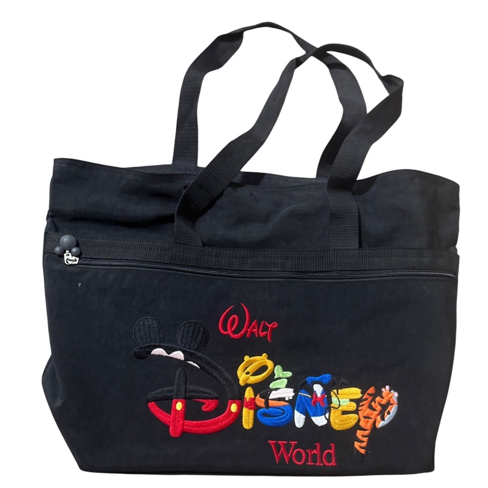 Disney Tote Bag Large Black Good Embroidered Walt Disney World Character Logo
